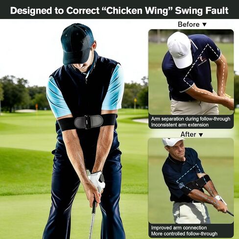 مجموعة مدرب جولف سوينغ - مدرب المعصم وحزام الذراع للمساعدة في تدريب الجولف على ممارسة التأرجح، مساعد تدريب المعصم قابل للتعديل وشريط توصيل الذراع للاعبي الجولف المبتدئين والمتوسطين in Kuwait