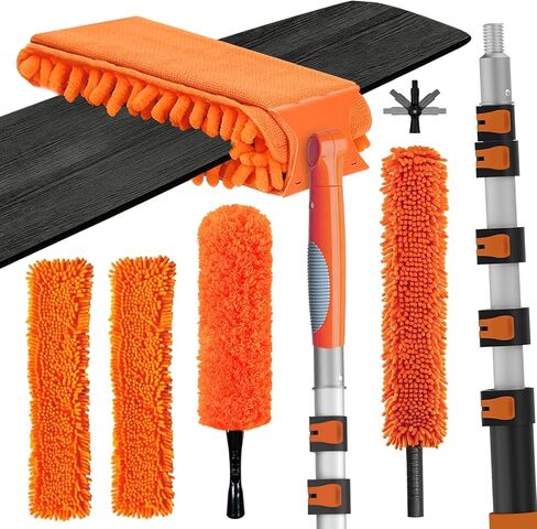 LANPOLE 26FT Reach Ceiling Fan Cleaner Duster، طقم تنظيف شفرة المروحة مع عمود تمديد 5-20FT، منفضة من الألياف الدقيقة وقطعة قماش تنظيف قابلة للاستبدال للشفرات والسقف والأثاث in Kuwait