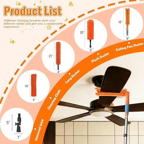 LAANPOLE 26FT Reach Ceiling Fan Cleaner Duster, Fan Blade Cleaner Kit with 5-20FT Extension Pole, Microfiber Duster & Replaceable Cleaning Cloth for Blades, Ceiling, Furniture in Saudi Arabia