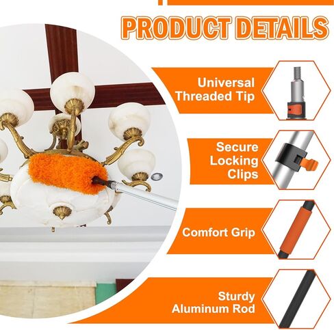 LAANPOLE 26FT Reach Ceiling Fan Cleaner Duster, Fan Blade Cleaner Kit with 5-20FT Extension Pole, Microfiber Duster & Replaceable Cleaning Cloth for Blades, Ceiling, Furniture in Saudi Arabia