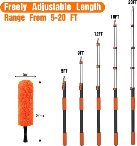 LAANPOLE 26FT Reach Ceiling Fan Cleaner Duster, Fan Blade Cleaner Kit with 5-20FT Extension Pole, Microfiber Duster & Replaceable Cleaning Cloth for Blades, Ceiling, Furniture in Saudi Arabia