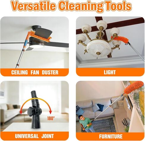 LAANPOLE 26FT Reach Ceiling Fan Cleaner Duster, Fan Blade Cleaner Kit with 5-20FT Extension Pole, Microfiber Duster & Replaceable Cleaning Cloth for Blades, Ceiling, Furniture in Saudi Arabia