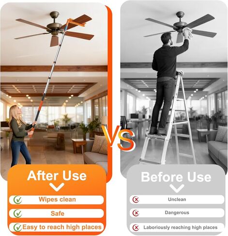 LAANPOLE 26FT Reach Ceiling Fan Cleaner Duster, Fan Blade Cleaner Kit with 5-20FT Extension Pole, Microfiber Duster & Replaceable Cleaning Cloth for Blades, Ceiling, Furniture in Saudi Arabia