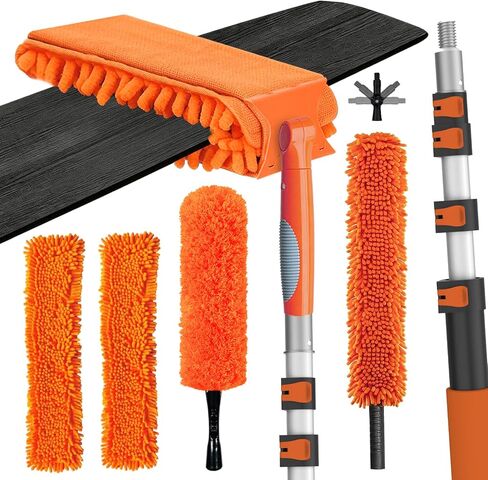 LAANPOLE 26FT Reach Ceiling Fan Cleaner Duster, Fan Blade Cleaner Kit with 5-20FT Extension Pole, Microfiber Duster & Replaceable Cleaning Cloth for Blades, Ceiling, Furniture in Saudi Arabia
