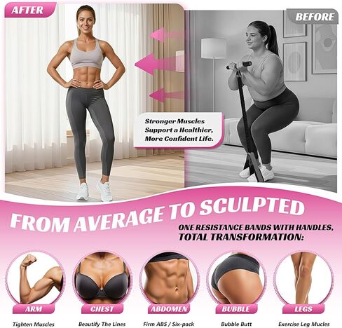 حزام مقاومة دواسات متعدد الوظائف مطور من HOXWC مع مقبض، أشرطة مقاومة سميكة 50 رطلاً للعضلات الأساسية/ABS، الذراع، الخصر، البطن، تمرين الساق، معدات تمارين الجلوس المحمولة للنساء in Kuwait