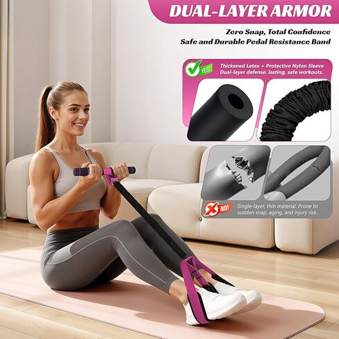 حزام مقاومة دواسات متعدد الوظائف مطور من HOXWC مع مقبض، أشرطة مقاومة سميكة 50 رطلاً للعضلات الأساسية/ABS، الذراع، الخصر، البطن، تمرين الساق، معدات تمارين الجلوس المحمولة للنساء in Kuwait