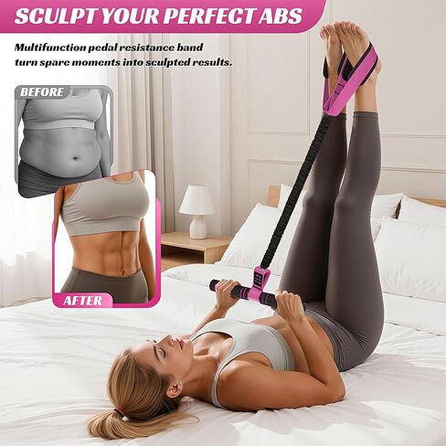 حزام مقاومة دواسات متعدد الوظائف مطور من HOXWC مع مقبض، أشرطة مقاومة سميكة 50 رطلاً للعضلات الأساسية/ABS، الذراع، الخصر، البطن، تمرين الساق، معدات تمارين الجلوس المحمولة للنساء in Kuwait