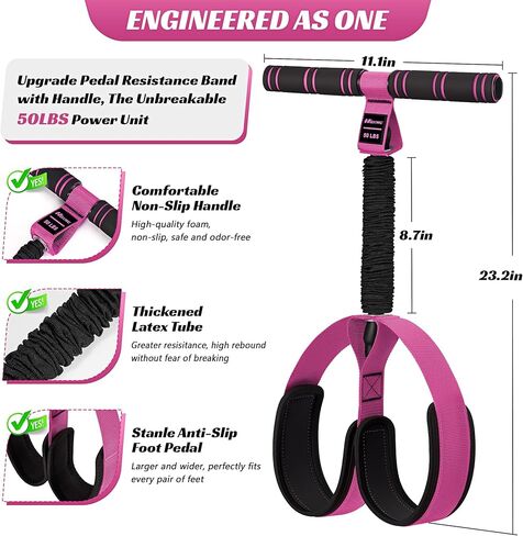 حزام مقاومة دواسات متعدد الوظائف مطور من HOXWC مع مقبض، أشرطة مقاومة سميكة 50 رطلاً للعضلات الأساسية/ABS، الذراع، الخصر، البطن، تمرين الساق، معدات تمارين الجلوس المحمولة للنساء in Kuwait