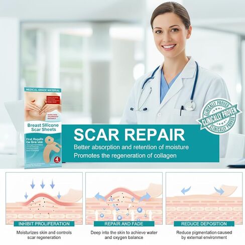 Silicone Scar Sheets - 8-Pack Medical Grade & Reusable Breast Scar Tape for Surgery Recovery, Waterproof & Breathable Professional Scar Treatment in Kuwait