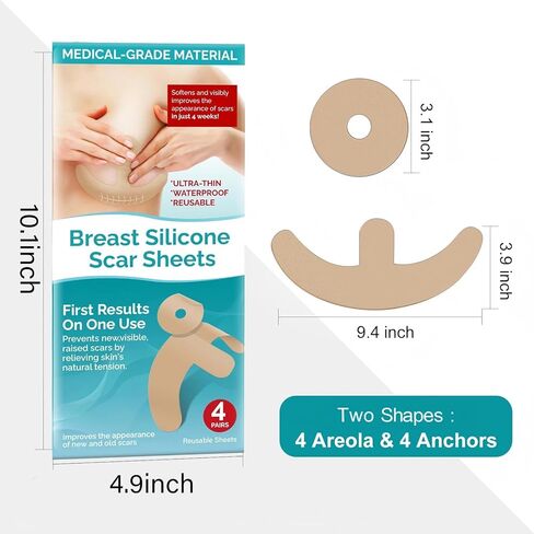 Silicone Scar Sheets - 8-Pack Medical Grade & Reusable Breast Scar Tape for Surgery Recovery, Waterproof & Breathable Professional Scar Treatment in Kuwait
