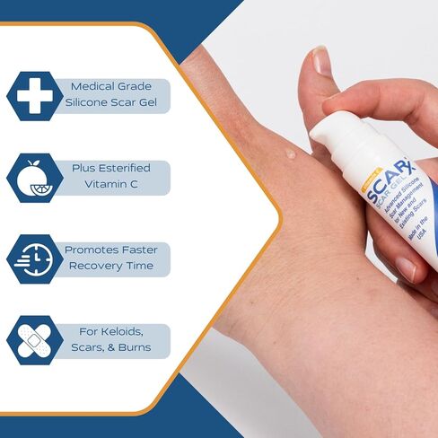 Scarx - Advanced Silicone Scar Gel With Vitamin C - Scar Reduction Topical For Hypertrophic Scars & Keloids After Surgery, Burns, Injuries - Prevent New Scars - Fade Old Scarring - 0.5oz (15g) Bottle in Saudi Arabia