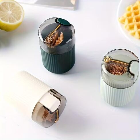 Button-Activated Self-Dispensing Toothpick Holder, No-Touch Dispenser, Sturdy Plastic Storage Container for Toothpicks, Random Color in Saudi Arabia