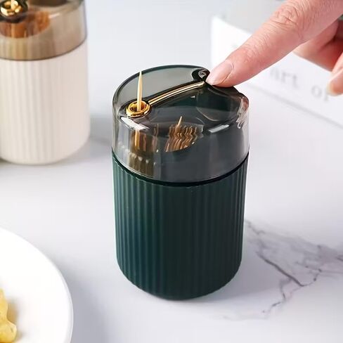 Button-Activated Self-Dispensing Toothpick Holder, No-Touch Dispenser, Sturdy Plastic Storage Container for Toothpicks, Random Color in Saudi Arabia