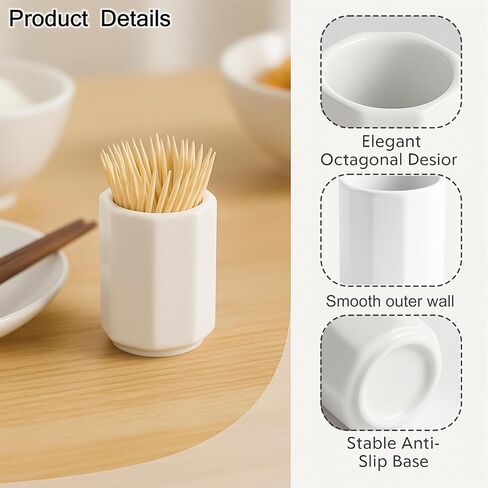 4Packs Ceramic Toothpick Dispenser without Lid Porcelain Toothpick Holder White Octagonal Toothpick Cup Small Table Organizer for Kitchen, Dining Table, or Coffee Bar in Kuwait