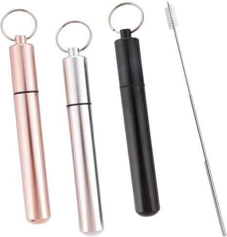 4 Pack 5 Inch Metal Tube, Waterproof Storage Tube, with Cleaning Brush Aluminum Metal Storage Container Storage Tube Holder, Portable Toothpick Holder for Travel Outdoors Portable Fit in Pocket Purse in Kuwait