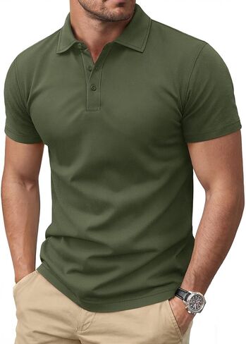 قمصان البولو للرجال Cotrasen Men Shirts Short Soft Cotton Pique Thirts 3 Buttons Classic Fit Perform in Kuwait