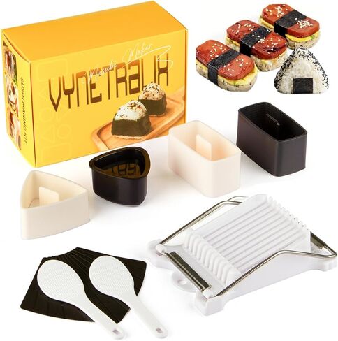 7-Piece Complete Kit, Musubi Press Mold Kit, Includes 2 Musubi Makers, 2 Onigiri Molds, 2 Rice Paddles, Temaki Roller & Luncheon Meat Slicer – Easy to Clean, Dishwasher Safe in Saudi Arabia