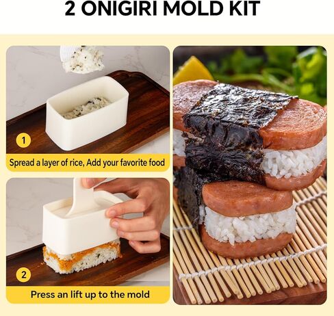 7-Piece Complete Kit, Musubi Press Mold Kit, Includes 2 Musubi Makers, 2 Onigiri Molds, 2 Rice Paddles, Temaki Roller & Luncheon Meat Slicer – Easy to Clean, Dishwasher Safe in Saudi Arabia