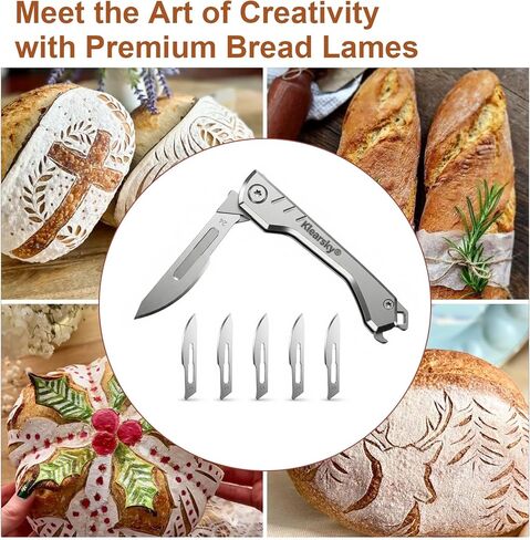 نموذج جديد لعام 2026 من الخبز الفاخر - أداة احترافية قابلة للطي لتسجيل العجين مع شفرات من الفولاذ الكربوني الآمن غذائيًا، و5 شفرات بديلة إضافية، وتصميم آمن ومقبض محكم in Kuwait