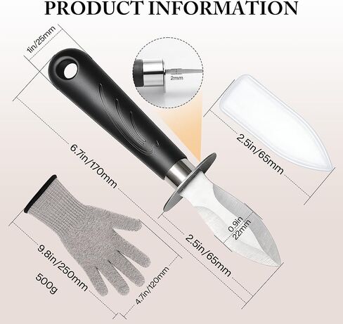 مجموعة سكاكين تقشير المحار - 2 سكين تقشير المحار من الفولاذ المقاوم للصدأ وسكين تقشير المحار مع غمد PVC وقفازات مقاومة للقطع ومجموعة أدوات تقشير المحار لجميع أنواع الأصداف والمحار وسرطان البحر in Kuwait