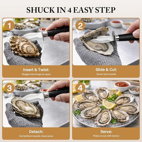 مجموعة سكاكين تقشير المحار - 2 سكين تقشير المحار من الفولاذ المقاوم للصدأ وسكين تقشير المحار مع غمد PVC وقفازات مقاومة للقطع ومجموعة أدوات تقشير المحار لجميع أنواع الأصداف والمحار وسرطان البحر in Kuwait