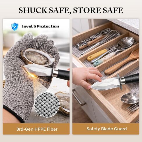 مجموعة سكاكين تقشير المحار - 2 سكين تقشير المحار من الفولاذ المقاوم للصدأ وسكين تقشير المحار مع غمد PVC وقفازات مقاومة للقطع ومجموعة أدوات تقشير المحار لجميع أنواع الأصداف والمحار وسرطان البحر in Kuwait