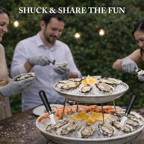 مجموعة سكاكين تقشير المحار - 2 سكين تقشير المحار من الفولاذ المقاوم للصدأ وسكين تقشير المحار مع غمد PVC وقفازات مقاومة للقطع ومجموعة أدوات تقشير المحار لجميع أنواع الأصداف والمحار وسرطان البحر in Kuwait