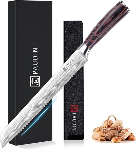 PAUDIN Bread Knife, 10 inch Serrated Knife, German Stainless Steel Bread Knife for Homemade Bread, Razor Sharp Edge for Efficient Slicing Sourdough Bread, Bagels, Cake in Kuwait