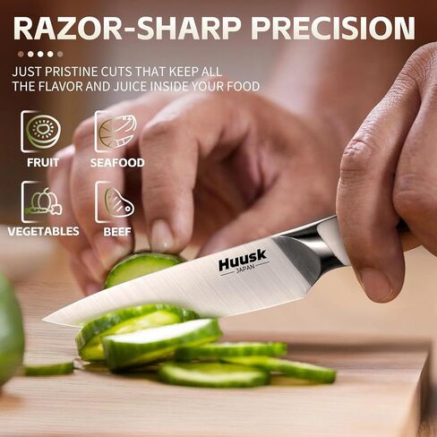 سكين التقشير Huusk حاد للغاية، سكين مطبخ صغير مقاس 3.5 بوصة مع مقبض مريح باللون الأبيض العاجي وسكاكين الفاكهة لتقشير القطع هدية هدية للرجال والنساء in Kuwait