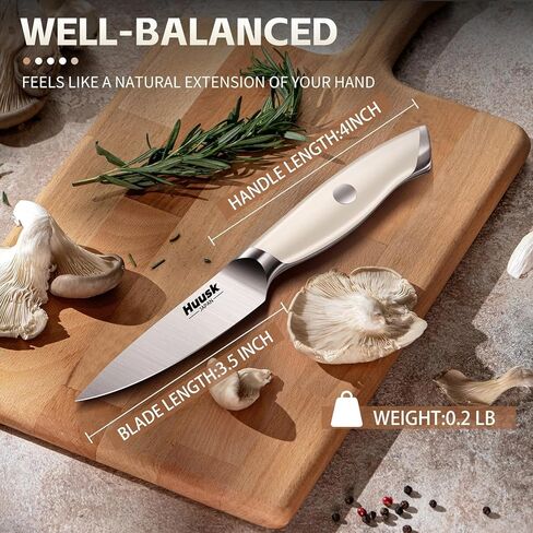 سكين التقشير Huusk حاد للغاية، سكين مطبخ صغير مقاس 3.5 بوصة مع مقبض مريح باللون الأبيض العاجي وسكاكين الفاكهة لتقشير القطع هدية هدية للرجال والنساء in Kuwait