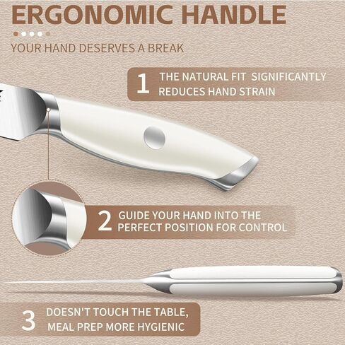 سكين التقشير Huusk حاد للغاية، سكين مطبخ صغير مقاس 3.5 بوصة مع مقبض مريح باللون الأبيض العاجي وسكاكين الفاكهة لتقشير القطع هدية هدية للرجال والنساء in Kuwait
