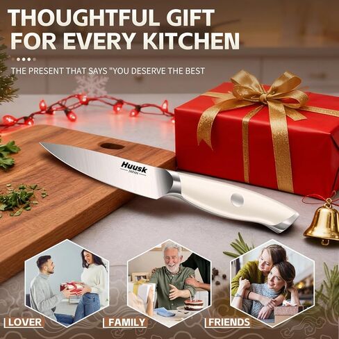 سكين التقشير Huusk حاد للغاية، سكين مطبخ صغير مقاس 3.5 بوصة مع مقبض مريح باللون الأبيض العاجي وسكاكين الفاكهة لتقشير القطع هدية هدية للرجال والنساء in Kuwait