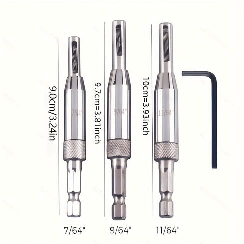 3PCS Self Centering Hinge Drill Bit Set High-Speed Steel HSS Hex Shank, Precision Positioning for Door Window Woodworking, Silver in Saudi Arabia