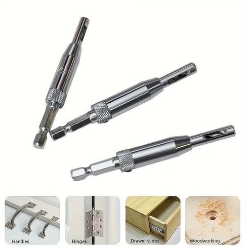 3PCS Self Centering Hinge Drill Bit Set High-Speed Steel HSS Hex Shank, Precision Positioning for Door Window Woodworking, Silver in Saudi Arabia