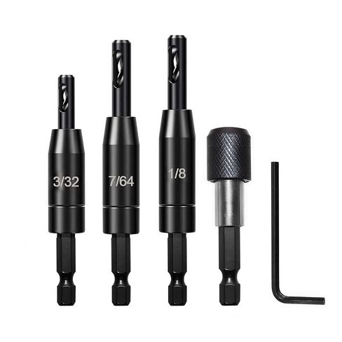 Self-Centering Drill Bit Set - 3 Piece VIX Bits with Hex Key & Bit Holder, 3/32", 7/64", 1/8" Center Hinge Drill Bits, 1/4" Hex Shank for Precision Pilot Holes in Kuwait