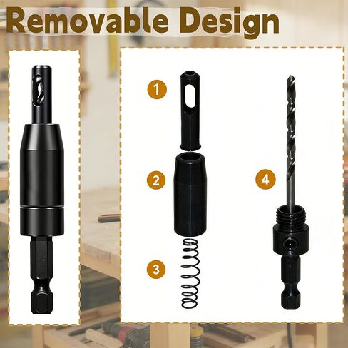 Self-Centering Drill Bit Set - 3 Piece VIX Bits with Hex Key & Bit Holder, 3/32", 7/64", 1/8" Center Hinge Drill Bits, 1/4" Hex Shank for Precision Pilot Holes in Kuwait
