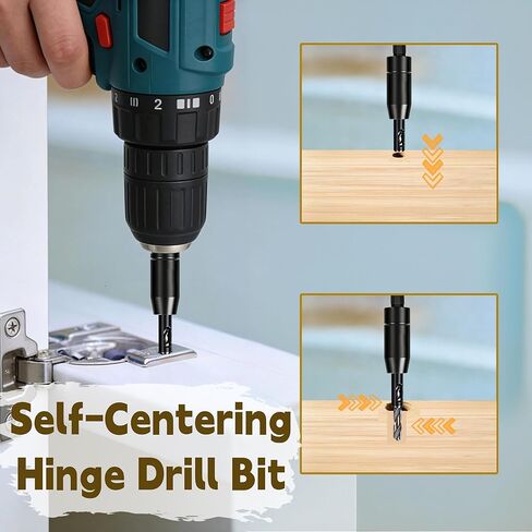 Self-Centering Drill Bit Set - 3 Piece VIX Bits with Hex Key & Bit Holder, 3/32", 7/64", 1/8" Center Hinge Drill Bits, 1/4" Hex Shank for Precision Pilot Holes in Kuwait