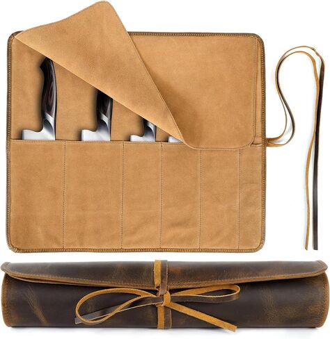 حقيبة سكاكين جلدية احترافية من إليزو، حامل غمد سكاكين متين، أدوات طهي وأدوات طهي، غلاف سكين محمول - 4 فتحات in Kuwait