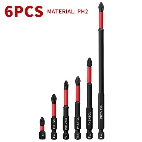 6PCS 6-Piece Magnetic Anti-Slip S2 Steel Phillips Drill Bit Set for Wood Metal Plastic Fast Driving for Home DIY Workshop, Black in Saudi Arabia