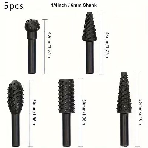 5-Piece Rotary File Drill bit Set 1/4 inch 6mm, with Rotary File Drill bits, Suitable for Woodworking, Carving, and polishing, Black in Saudi Arabia