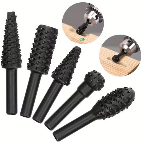 5-Piece Rotary File Drill bit Set 1/4 inch 6mm, with Rotary File Drill bits, Suitable for Woodworking, Carving, and polishing, Black in Saudi Arabia