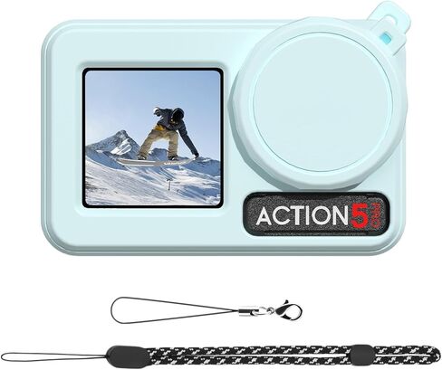 Silicone Case for DJI Osmo Action 5 Pro, 4-in-1 Set Protective Sleeve Cover for DJI Action 5 Pro with Lost-Proof Strap/Neck Strap/Lens Cap - Blue in Kuwait