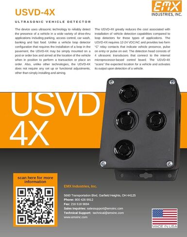 EMX USVD-4X Ultrasonic Vehicle Detector 12-24VAC VDC TPA Technology Form C Relay in Saudi Arabia