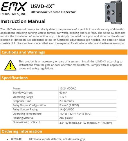 EMX USVD-4X Ultrasonic Vehicle Detector 12-24VAC VDC TPA Technology Form C Relay in Saudi Arabia