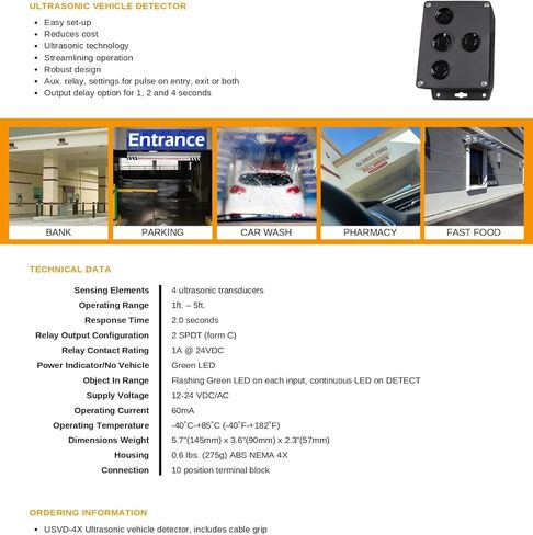 EMX USVD-4X Ultrasonic Vehicle Detector 12-24VAC VDC TPA Technology Form C Relay in Saudi Arabia