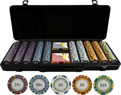 500 Piece Monte Carlo Low Denomination Poker Chip Set - 14g Heavy Clay Casino Grade Small Stakes Monte Carlo Poker Chips Small Denomination Cash Game Set in Saudi Arabia