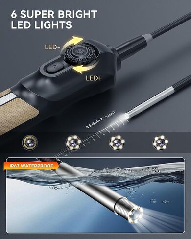 THINKCAR TES102 كاميرا المنظار مع الضوء، 0.21 بوصة HD Borescope مع 6 مصابيح LED قابلة للتعديل، IP67 كاميرا ثعبان شبه صلبة مقاومة للماء، بنقرة واحدة لقطة التفتيش Borescope in Kuwait