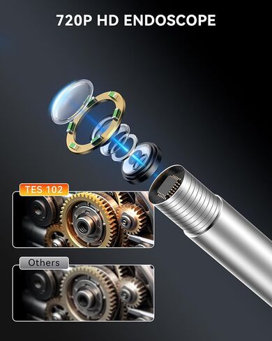 THINKCAR TES102 كاميرا المنظار مع الضوء، 0.21 بوصة HD Borescope مع 6 مصابيح LED قابلة للتعديل، IP67 كاميرا ثعبان شبه صلبة مقاومة للماء، بنقرة واحدة لقطة التفتيش Borescope in Kuwait
