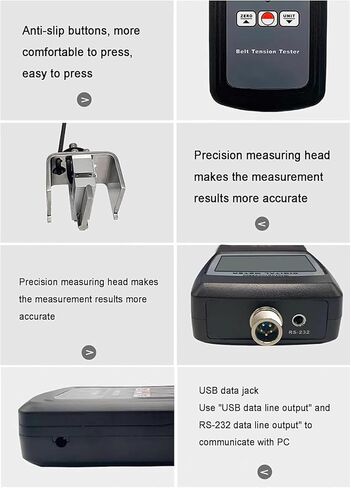 مقياس شد الحزام الرقمي، جهاز قياس شد الحزام مع إنذار الصوت والضوء، أقصى عرض للحزام 36 مم ويقيس 0-77 كجم / 0-120 رطل / 0-750 نيوتن، تحويل 4 وحدات للأحزمة المتزامنة in Kuwait