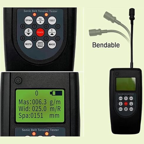 مقياس شد الحزام الصوتي، مقياس شد الحزام المتكامل مع شاشة LCD بإضاءة خلفية ومسبار اتجاه قابل للتعديل، نطاق قياس 10 هرتز - 680 هرتز وتخزين 20 معلمة للحزام، للأحزمة على شكل حرف V متعددة الأضلاع in Kuwait